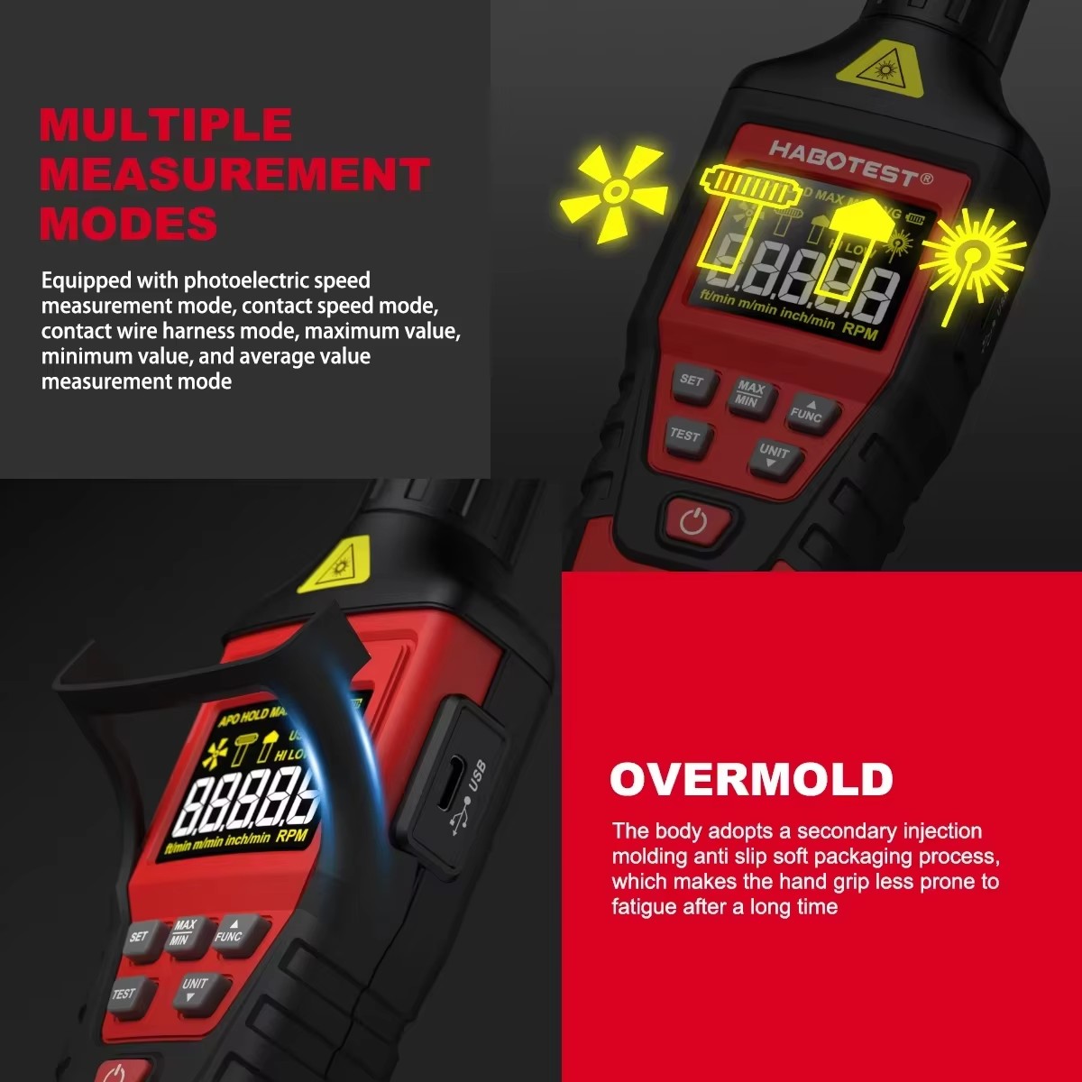 Цифровой тахометр HABOTEST HT6 – обзор и цена Industrial Laser Tachometer